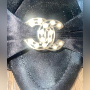Chanel black satin heels